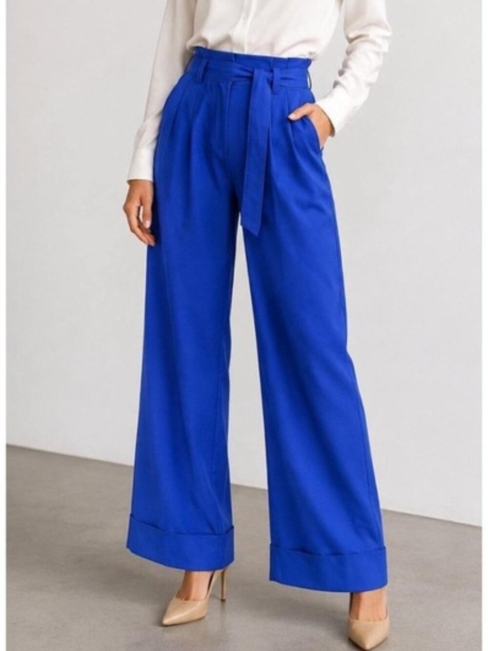 Banana Republic Bright Blue Cuffed Wide Leg Pants 12